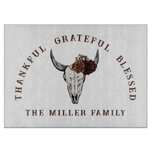 Custom Western Floral Bull Skull Schneidebrett (Vorderseite)
