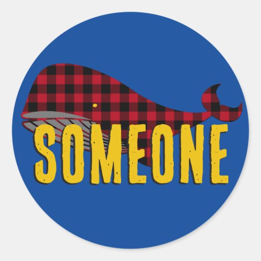 Custom Whale, Rustikal Red on Blue Buffalo Kariert Runder Aufkleber (Vorderseite)
