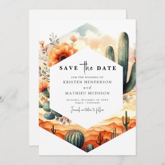 Custom Whimsical Cactus Wedding Save The Date (Vorne/Hinten)