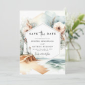 Custom Whimsical Charm Lighthouse Hochzeit Save The Date (Stehend Vorderseite)