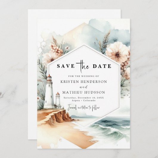 Custom Whimsical Charm Lighthouse Hochzeit Save The Date (Vorne/Hinten)