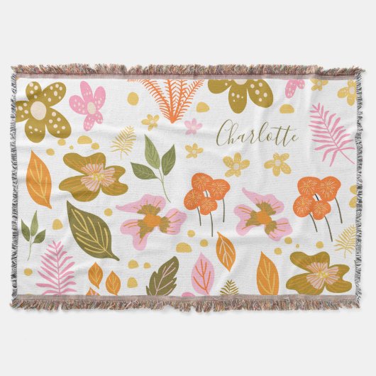 Custom Whimsical Floral Boho Herbst Orange Pink Decke (Vorderseite)