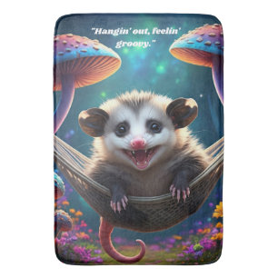 Custom Whimsical Opossum Psychedelic Hippie Badematte