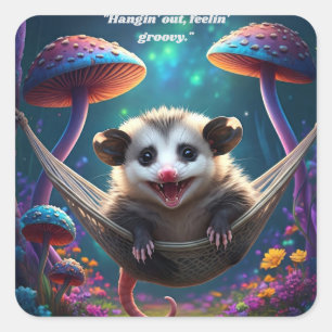 Custom Whimsical Opossum Psychedelic Hippie Quadratischer Aufkleber