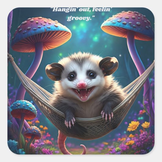 Custom Whimsical Opossum Psychedelic Hippie Quadratischer Aufkleber (Vorderseite)