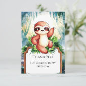 Custom Whimsical Sloth Birthday Dankeskarte (Stehend Vorderseite)
