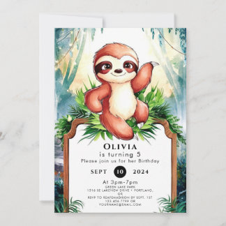Custom Whimsical Sloth Birthday Einladung