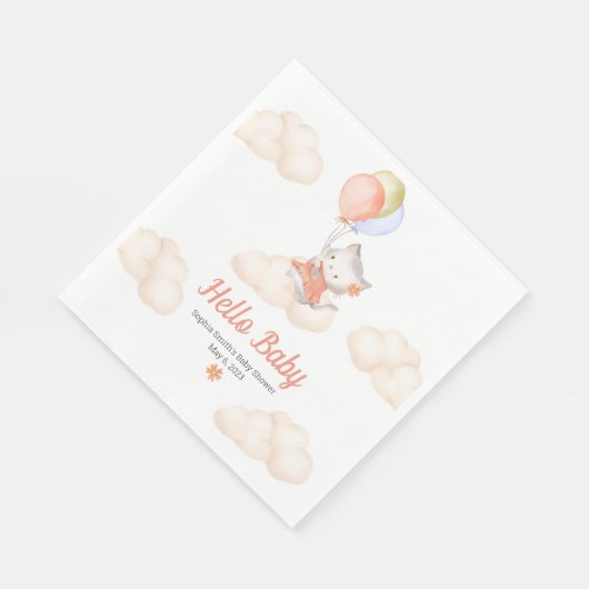 Custom Whimsical Sweet Floating Kitten Baby Girl Serviette (Ecke)