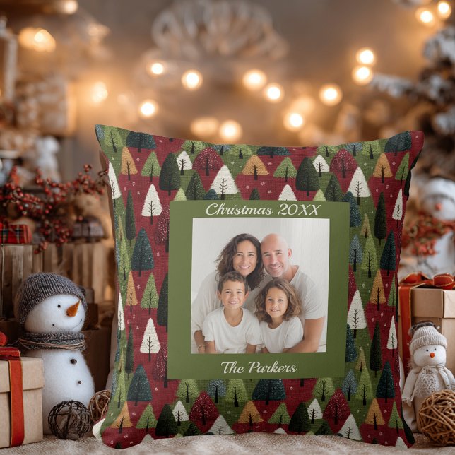 Custom Whimsical Textured Family Photo Christmas Kissen (Von Creator hochgeladen)