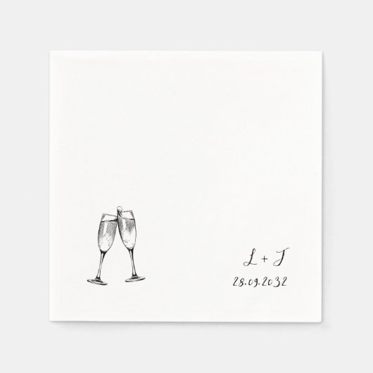 Custom Whimsical Wine Glasses Initials Hochzeit Serviette (Vorderseite)