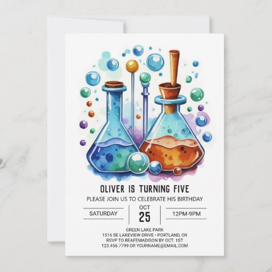 Custom Whimsy Experiment Scientist Geburtstag Einladung (Vorderseite)