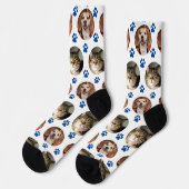 Custom White 2 Pet Foto Blue Paw Prints Socken (Linkes Detail)