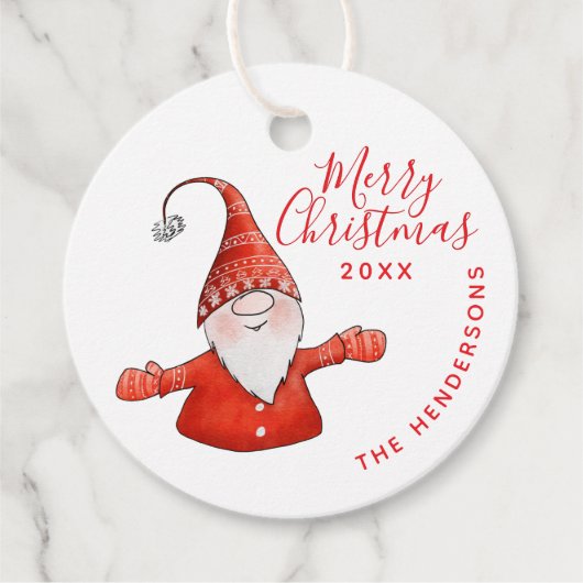 Custom White and Red Niedlich Gnome Frohe Weihnach Geschenkanhänger (Vorderseite)