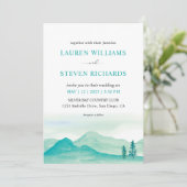 Custom White Aquamarin Blue Wüste Gebirge Hochzeit Einladung (Stehend Vorderseite)