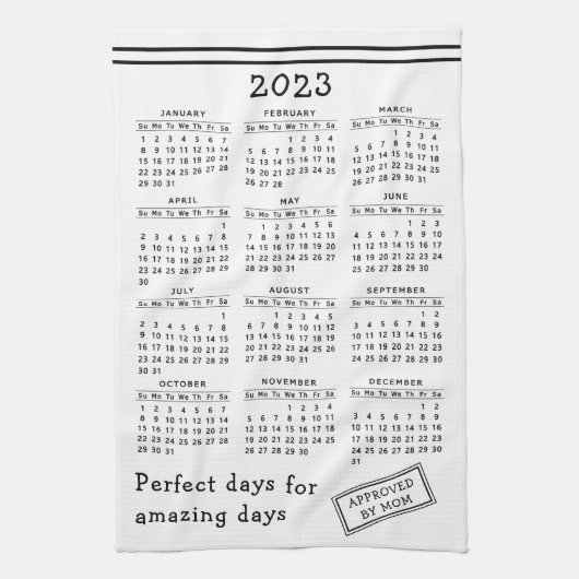 Custom White Black Motivierend 2023 Calendar Geschirrtuch (Vertikal)