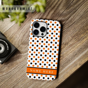 Custom White Black Orange Polka Dot Design Case-Mate iPhone 14 Pro Max Hülle