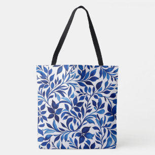 Custom White & Blue Botanical Blue Floral Folies Tasche