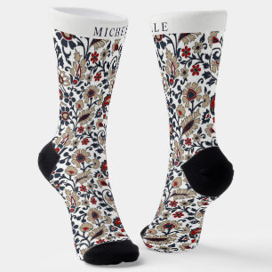 Custom White Blue Gray Red Paisley Muster Socken
