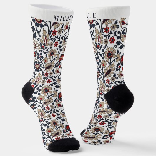 Custom White Blue Gray Red Paisley Muster Socken (Gewinkelt)