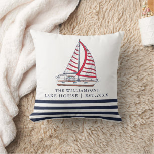 Custom White Blue Red Boat Nautic Lake House Kissen