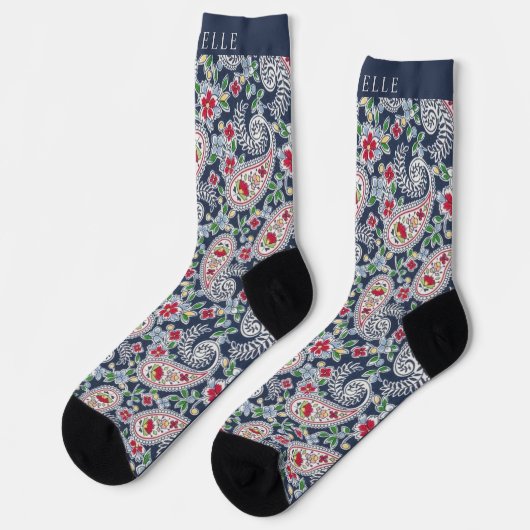 Custom White Blue Red Paisley Muster Socken (Linkes Detail)