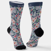 Custom White Blue Red Paisley Muster Socken (Gewinkelt)