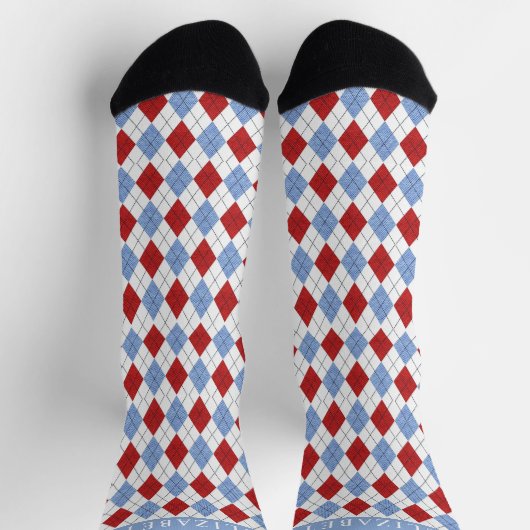 Custom WHite Blue Red Raute Muster Socken (Oben)