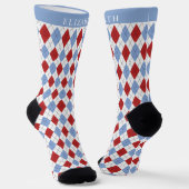 Custom WHite Blue Red Raute Muster Socken (Gewinkelt)