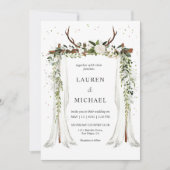 Custom White Boho Canopy Floral Antler Wedding Einladung (Vorderseite)