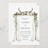 Custom White Boho Canopy Floral Antler Wedding Einladung (Vorne/Hinten)