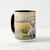 Custom White Chihuahua Sunrise, Miniature Liebe Kaffeetasse (Vorderseite Links)