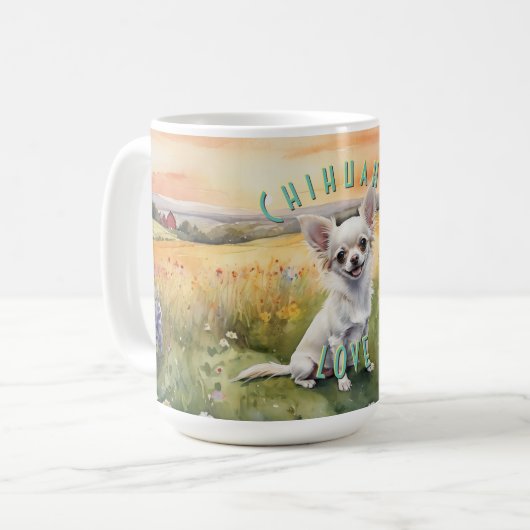Custom White Chihuahua Sunrise, Miniature Liebe Kaffeetasse (Vorderseite Links)