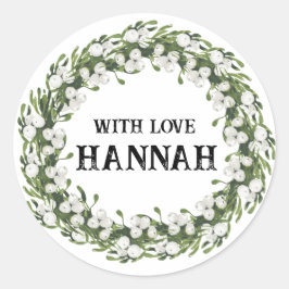 Custom White Christmas Wreath Sticker Tags