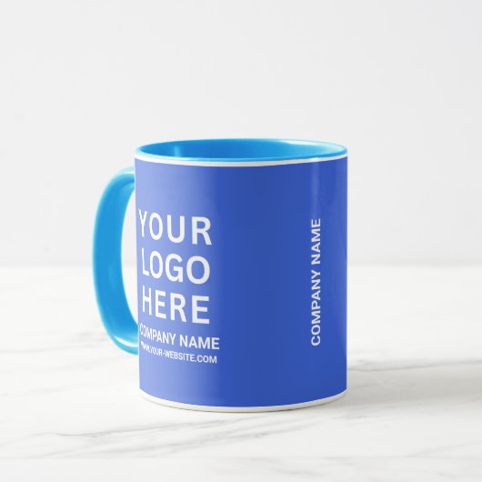 Custom White Company Logo on a Business Blue Tasse (Vorderseite Links)