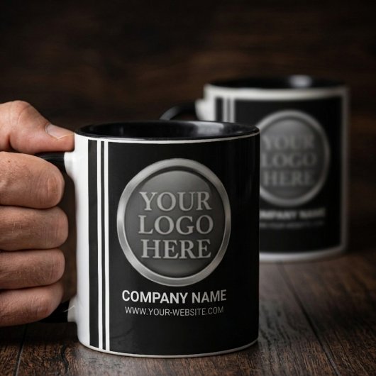 Custom White Company Logo on a Business Name Black Tasse