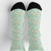 Custom White Cream Blue Green Geometric Muster Socken (Oben)