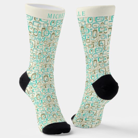 Custom White Cream Blue Green Geometric Muster Socken (Gewinkelt)