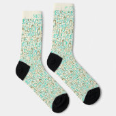 Custom White Cream Blue Green Geometric Muster Socken (Rechts)