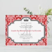 Custom White Damask Red Black Wedding Einladungen (Stehend Vorderseite)