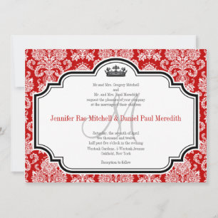 Custom White Damask Red Black Wedding Einladungen
