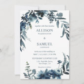 Custom White Dark Blue Indigo Blume Hochzeit Einladung (Vorderseite)