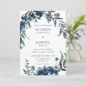 Custom White Dark Blue Indigo Blume Hochzeit Einladung (Stehend Vorderseite)