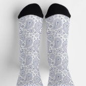 Custom White Dark Navy Blue Paisley Muster Socken (Oben)