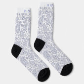 Custom White Dark Navy Blue Paisley Muster Socken (Rechts)