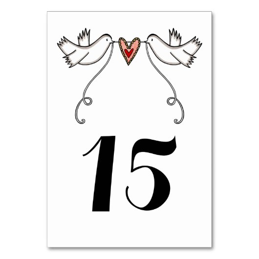 Custom White Doves Liebe Heart Wedding Tischnummer (Vorderseite)