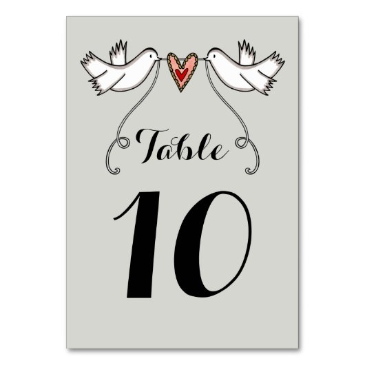 Custom White Doves Liebe Heart Wedding Tischnummer (Vorderseite)