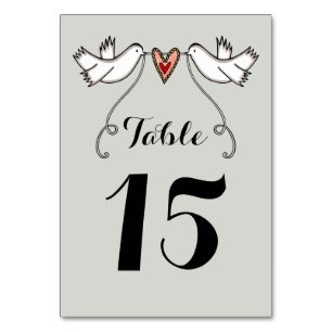 Custom White Doves Liebe Heart Wedding Tischnummer