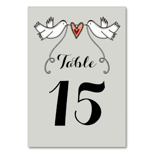 Custom White Doves Liebe Heart Wedding Tischnummer (Rückseite)