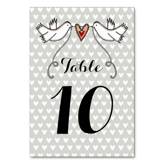 Custom White Doves Liebe Heart Wedding Tischnummer (Vorderseite)