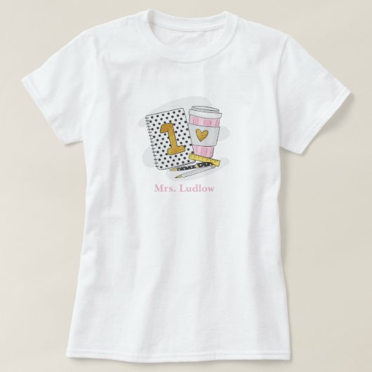Custom White First Grade Lehrer T-Shirt (Design vorne)